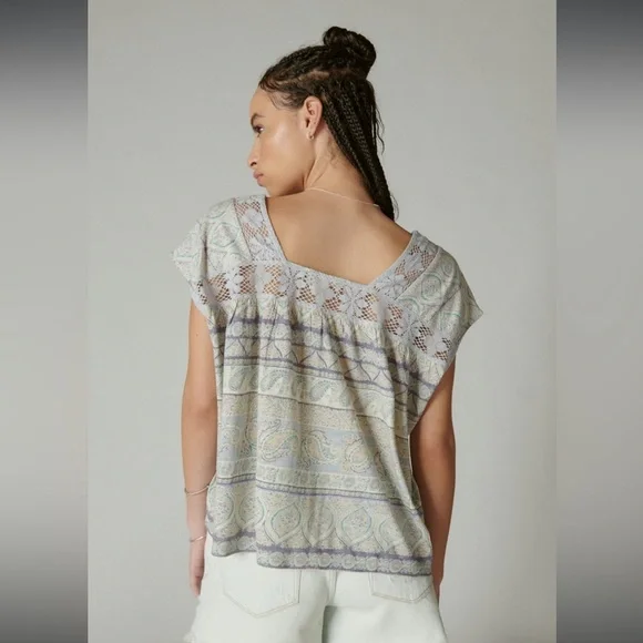 NWT Lucky Brand Square Neck Printed Beach Tee Size M - Picture 4 of 6